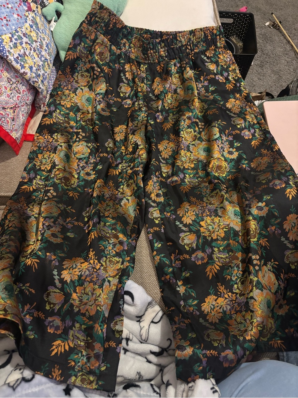 NWT Anthropologie Metallic Green Floral Wide-Leg Pants